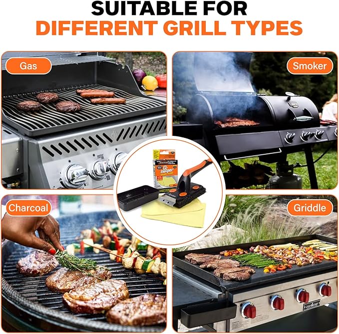 Q-Swiper XL Steam-Clean Grill Cleaning Value Set — Bristle-Free Brush with Scraper — Dipping Tray, 4 Kevlar® Heat Resistant Cleaning Cloths — Safe Way to Steam Away BBQ Grill Grease & Grime