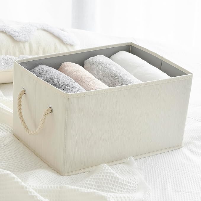 Sukkiri Pack of 2 Large Storage Bins Closet Organizer System, Sturdy Foldable Storage Boxes for Organizing Clothing, Sheets, Books - Shelf Organizer Shelves Basket Storage Bin 14.7"x 10.24"x 8.27"
