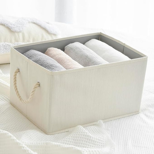 Sukkiri Pack of 2 Large Storage Bins Closet Organizer System, Sturdy Foldable Storage Boxes for Organizing Clothing, Sheets, Books - Shelf Organizer Shelves Basket Storage Bin 14.7"x 10.24"x 8.27"