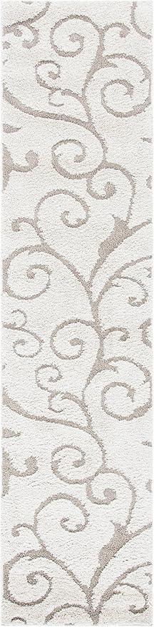 SAFAVIEH Florida Shag Collection Area Rug - 2'3" x 13' Runner, Ivory & Beige, Scroll Design, Non-Shedding & Easy to Clean, High-Low Plush Pile, Ideal for Bedroom, Foyer, Hallway (SG455-13LT)