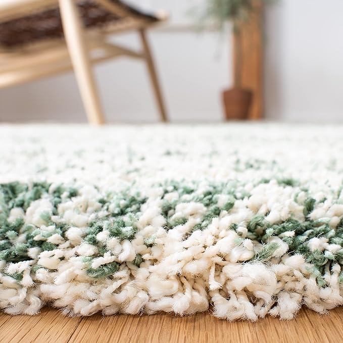 SAFAVIEH Area Rug 8x10 - Hudson Shag Collection - Large - Ivory & Green, Non-Shedding & Easy Cleaning, Ultra Plush Thick Pile, Ideal for Living Room, Bedroom, Dining Space (SGH206Y)