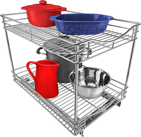LYNK PROFESSIONAL® Pull Out Cabinet Organizer - 14" x 18" - Slide Out Cabinet Organizer for Kitchens - Sliding Shelves - Pull Out Drawer, Pots and Pans Storage - Lifetime Ltd Warranty - 2 Tier