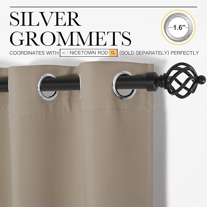 NICETOWN Bedroom Curtain Panels Blackout Draperies, Thermal Insulated Solid Grommet Blackout Curtains/Drapes (Taupe, 1 Pair, 34 by 72-inch)