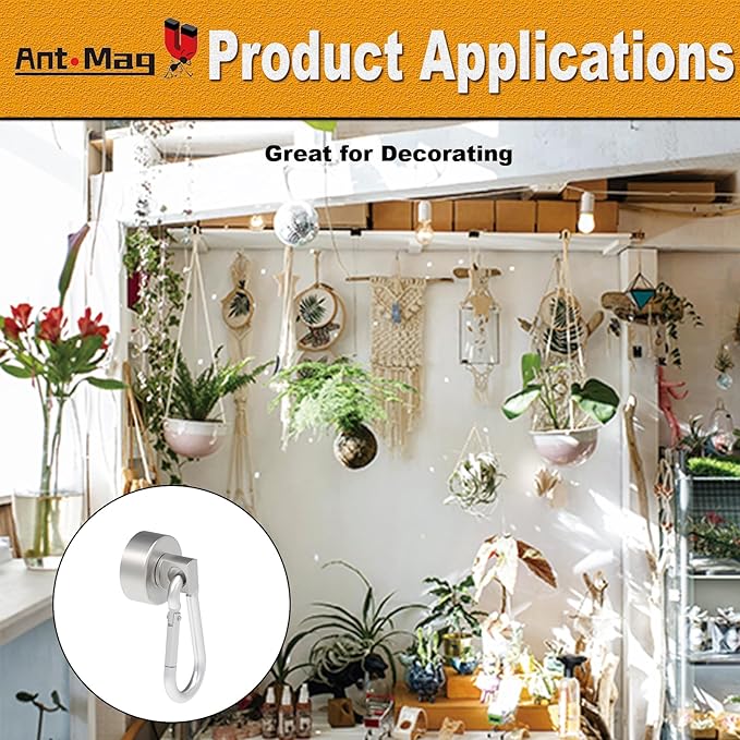 Ant Mag Magnets Hooks Heavy Duty with Carabiner 22lbs Strong Magnets Great Hanging for Refrigerator Cruise Cabin Grill Wreath Kitchen Office 10 Pack