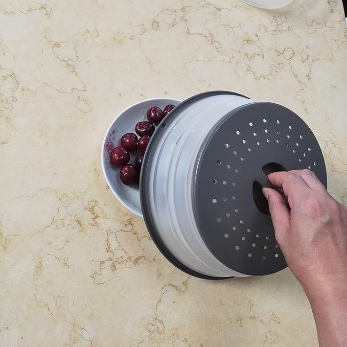 WENWELL Vented Collapsible Microwave Splatter Cover for Food,Kitchen Gadget dish bowl Plate Proof lid Can be Hung,Dishwasher-Safe,BPA-Free Silicone & Plastic,10.5 inchs,gray