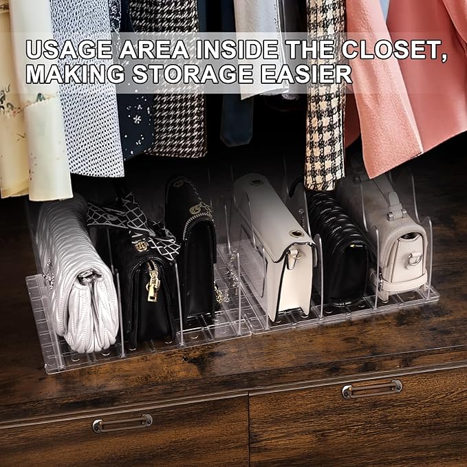 Purse Organizer For Closet,Handbag organizer,2 Pack Acrylic Transparent Purse Storage,Adjustable Purse Storage Organizer Suitable For Bookshelf Dividers,Bedroom Wardrobes,Storage racks, Offices