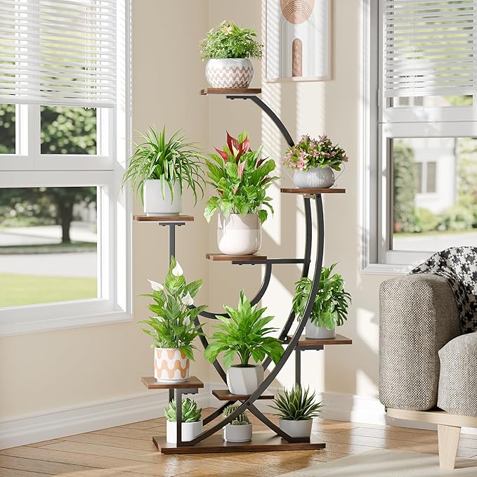 POZILAN Plant Stand with Grow Light - 8 Tiered Corner Planter Stands for Indoor Plants Multiple, 51" Metal Lighted Plant Shelf Indoor with Grow Light
