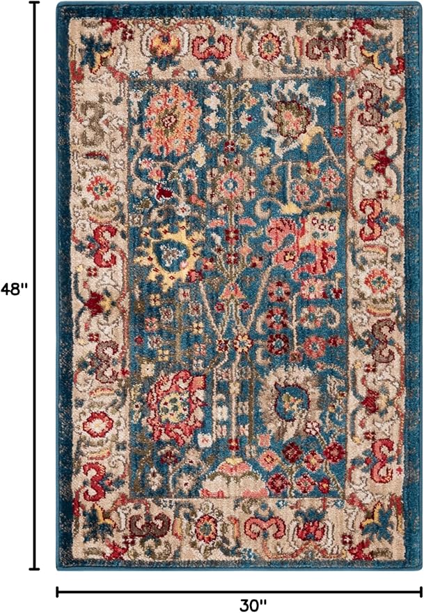 SAFAVIEH Kashan Collection Area Rug - 2'6" x 4', Blue & Tan, Traditional Oriental Design, Non-Shedding & Easy Care, Ideal for High Traffic Areas in Living Room, Bedroom, Dining (KSN303G-24)