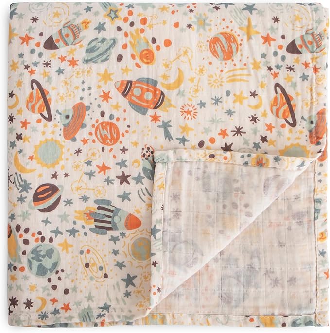 mushie Muslin Baby Swaddle Blanket | 100% Organic Cotton (Space)
