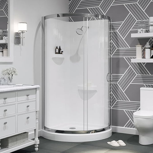 OVE Decors Breeze 36 in. Corner Shower Clear Sliding Door with Walls and Base in Chrome Finish