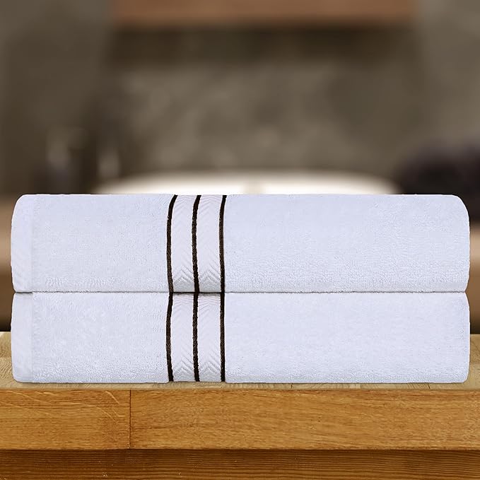 Superior Hotel Turkish Cotton 2 Piece Bath Sheet Set, Extra Large Oversized Ultra Plush Heavyweight Spa Essentials, Thick Absorbent and Soft, Dobby Border, Includes 2 Bath Sheets, Chocolate