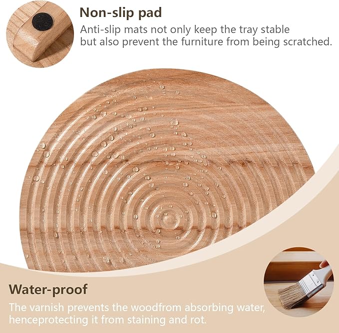 Round Decorative Tray Farmhouse Bathroom Decor Wood Riser Kitchen Countertop Organizer for Perfume, Candle, Plant, 10 inch Burlywood