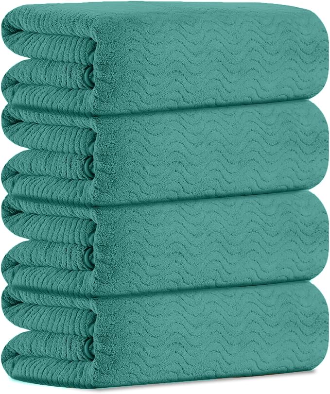 Bath Towel Set of 4, Extra Large Towels Oversized 35x70 Inch Shower Bathroom Towels Highly Absorbent Quick Dry Towel Textured Soft Bath Sheet Towels Set for Bathroom Hotel SPA Camping (Sea Blue)