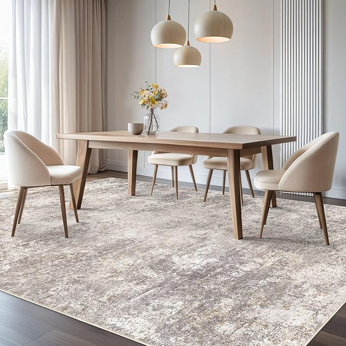 Area Rug Living Room Rugs - 10x14 Abstract Large Soft Indoor Washable Rug Neutral Modern Low Pile Carpet for Bedroom Dining Room Farmhouse Home Office - Brown