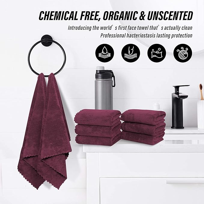 18 Pack Premium Hand Towels - Quick Drying - Microfiber Coral Velvet Highly Absorbent Towels - Multipurpose Use as Hotel, Bathroom, Shower, Spa, Hand Towel 16 x 28 inches (Burgundy)