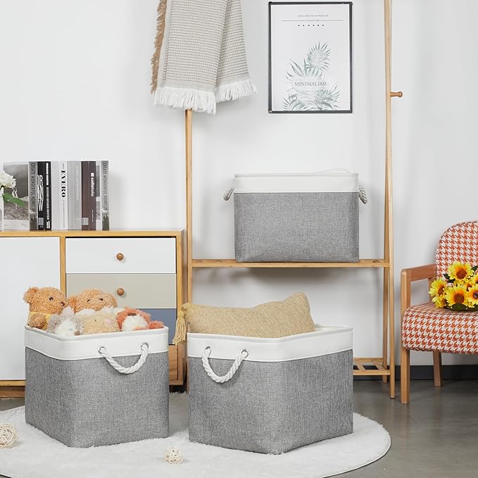 Large Fabric Storage Baskets Set of 3 - Premium Organizer Bins 16x12"