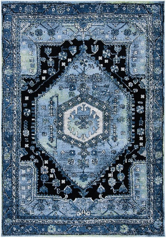 SAFAVIEH Vintage Hamadan Collection Accent Rug - 2'7" x 5', Light Blue & Black, Oriental Design, Non-Shedding & Easy Care, Ideal for High Traffic Areas in Entryway, Living Room, Bedroom (VTH204J)