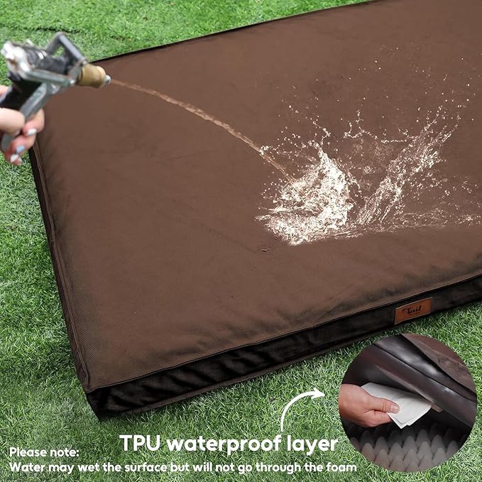 Outdoor Extra Large Dog Bed, Jumbo Waterproof Dog Bed for Large Dogs, Orthopedic Egg Crate Foam Pet Mat with Removable Oxford Cooling Cover, Brown