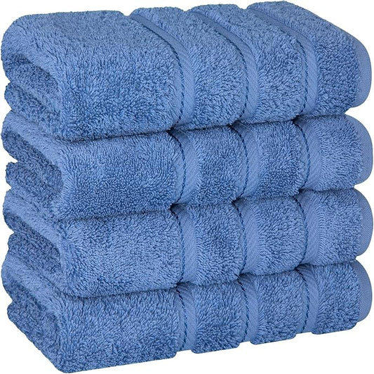 American Soft Linen Luxury Hand Towels for Bathroom, 600 GSM Heawy Weight 16x28 Size 100% Cotton Turkish 4 Piece Hand Face Towel Set, Electric Blue Hand Towels