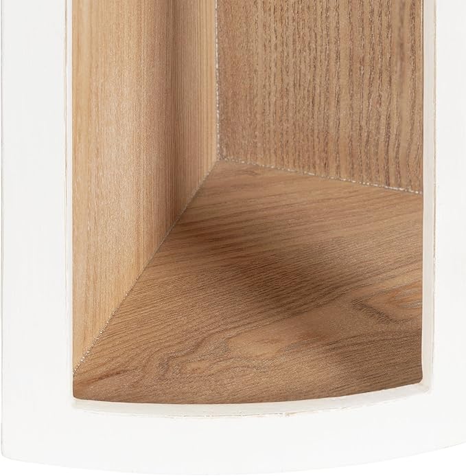 Kate and Laurel Elloree Modern Corner Shelf Cabinet for Storage and Display, 16 x 11 x 24, White and Natural, Transitional Corner Storage for Use as Living Room Shelving or Bedroom Storage Design