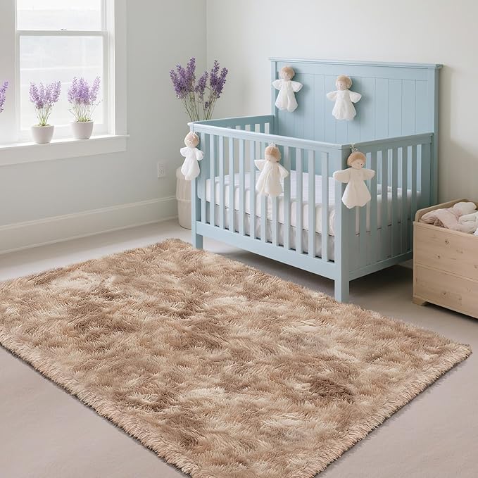 Fluffy Rug Shaggy Area Rug, Mottling Beige 2x4 Area Rugs for Bedroom, Small Bedside Rug, Soft Fluffy Shaggy Entryway Throw Rugs for Living Room Bedroom Kids Room Home Decor
