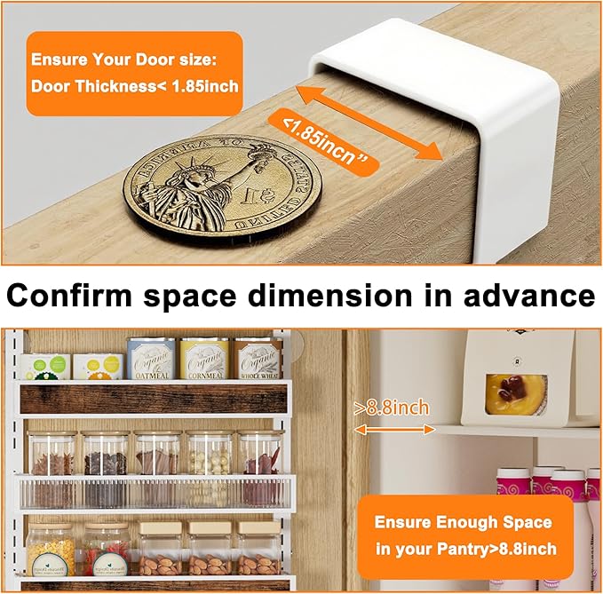 8 Tier Over the Door Pantry Organizer 2 IN 1 Hanging or Wall Mounted Spice Rack with Adjustable Basket,Heavy Duty Seasonning Storage Shelf for Kitchen Pantry and Bathroom