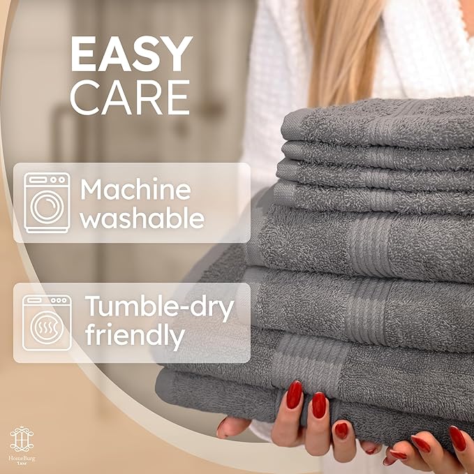 Luxe Set – Washcloths (30 x 30cm), Hand Towels (40 x 70cm) & Bath Towels (65 x 137 cm) – 100% Cotton, Soft, Absorbent, Easy Care, Versatile, (Stone Grey)