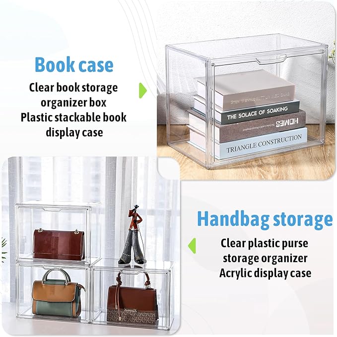 Stackable Display Storage Box with Magnetic Door, Clear Acrylic Display Case, Dustproof Book & Cosmetic Display Cases, Hobby Display Cases for Large Figures Collectibles, Luxury Bags, Sports Shoes