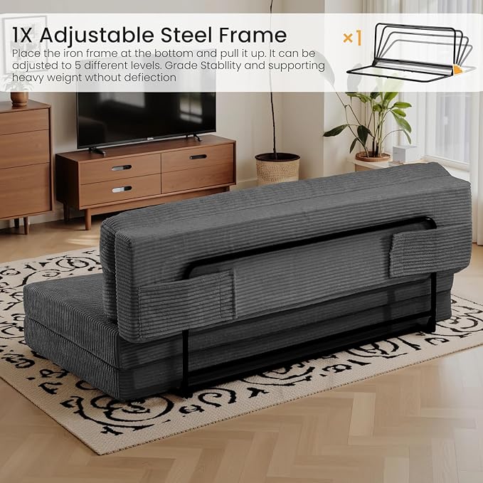 Convertible Sofa Bed with Metal Frame, Boneless Loveseat Sleeper Sofa Futon Sofa Bed Foldable Full Size Mattress for Living Room, Guest Room
