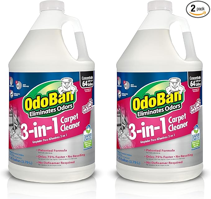 OdoBan 3-in-1 Carpet Cleaner, Made in the USA, Set of 2, 1 Gallon Each