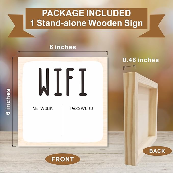 Minimalism WiFi Password Wooden Box Sign, 6X6 Inch Rustic Desk Decor For Home & Office Decoration & Accessories - A11