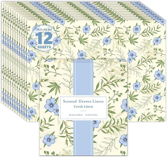 SCENTORINI Scented Drawer Liners for Dresser, 12 Sheets Linen Scent Drawer Paper Liners,14.3x19.5 Inch Scented Paper Sheets for Home Shelf Closet Bedroom Drawers