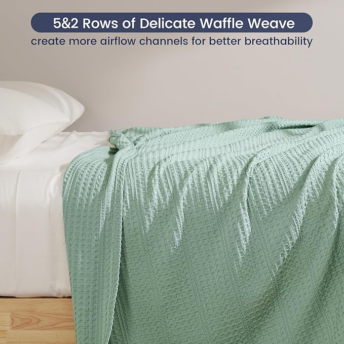 PHF Lightweight Waffle Weave Throw Blanket 50"x 60", Soft Woven Summer Blanket for Hot Sleepers - Aesthetic Home Decor for Couch Bed Sofa, Pet Friendly, Sage Green