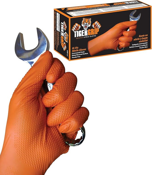 EPPCO TigerGrip 8-Mil Nitrile Glove Disposable Powder, Latex Free Textured Superior Grip Orange Gloves, Small, Box of 100