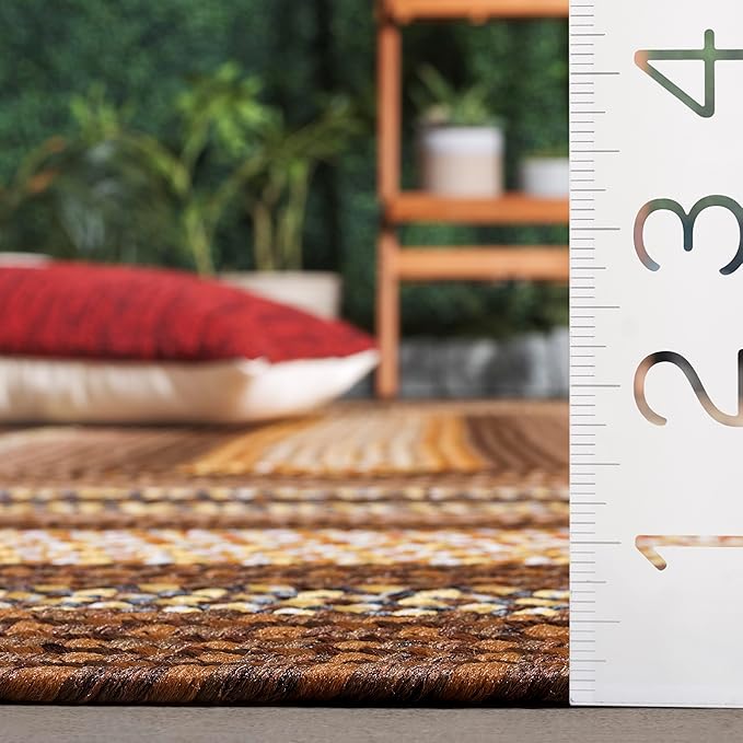 SAFAVIEH Washable Rug Outdoor Braided Collection - 5' Square, Brown & Light Brown, Handmade & Reversible, Non-Shedding & Easy to Clean, Ideal for Patio, Backyard, Mudroom (BRD313T)