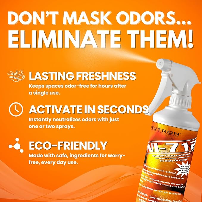 NI-712 Fresh Orange Odor Eliminator Spray (4 bottles) – Powerful, Long-Lasting Odor Neutralizer – Instant Air Freshener for Home, Car & More – Pint-Sized