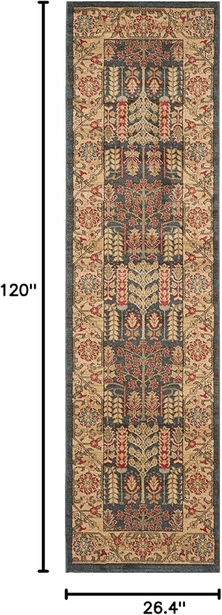 SAFAVIEH Mahal Collection Runner Rug - 2'2" x 10', Navy & Natural, Traditional Oriental Design, Non-Shedding & Easy Care, Ideal for High Traffic Areas in Living Room, Bedroom (MAH697E)