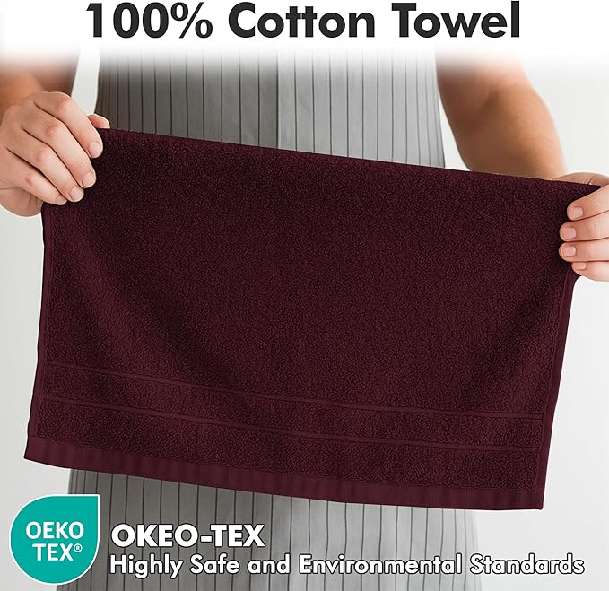 100% Cotton Hand Towels for Bathroom – Soft & Absorbent Towel Set– Pack of 6 Small Towel (34x20in) – Quick Dry Luxury Cotton Hand Towels – Burgundy
