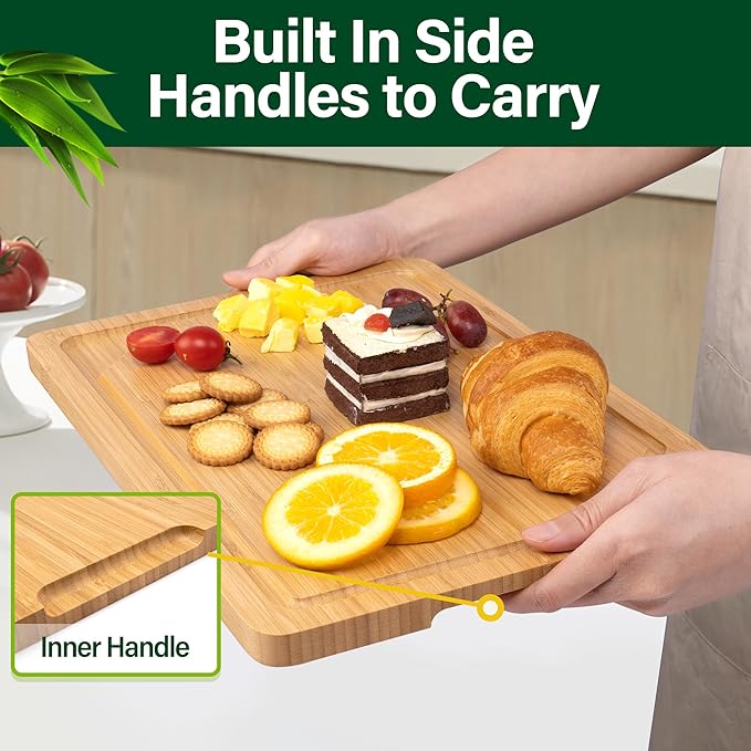 Bamboo Cutting Board Set of 3, Cutting Boards For Kitchen with Juice Groove, Bamboo Chopping Board Set, Serving Board Set for Meat, Vegetable and Cheese