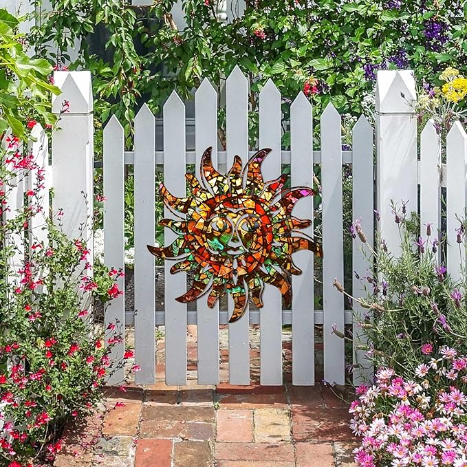 KOYILTD Unique Sun Metal Wall Art Outdoor Decor or Indoor Decor Multicolor and Rust Proof Wall Sculpture Farmhouse Metal Decorative Wall Art for Bedroom Living Room Garden Patio Pool (12 in, Sun A)