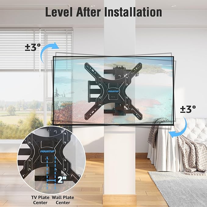 MOUNTUP Pillar TV Mount for 26"-60" TVs, Full Motion Strap-On Post Mount for Round & Square Columns, Swivel Tilt Level, No-Drill Design, Max VESA 400x400mm, Holds 77 lbs, Black MU0084