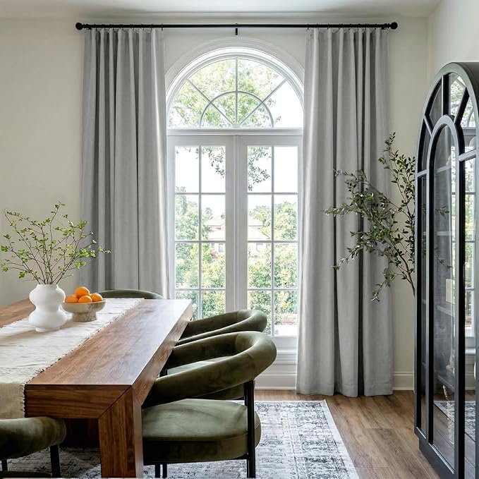 INOVADAY 100% Blackout Curtains for Bedroom, Black Out Curtains 84 Inch Long, Clip Rings Linen Blackout Drapes, Thermal Insulated Room Darkening for Living Room, 2 Panels - Dove Grey,W50xL84