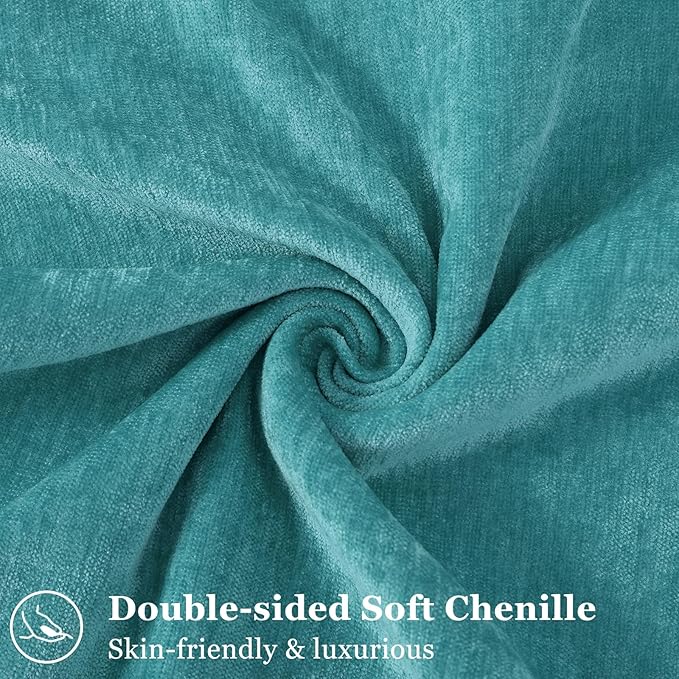 decorUhome Spring Couch Euro Sham Throw Pillow Covers 24x24 Set of 2, Decorative Soft Velvet Modern Cozy Chenille Pillow Cases with Elegant Design for Sofa Bed Living Room Home Decor, Teal