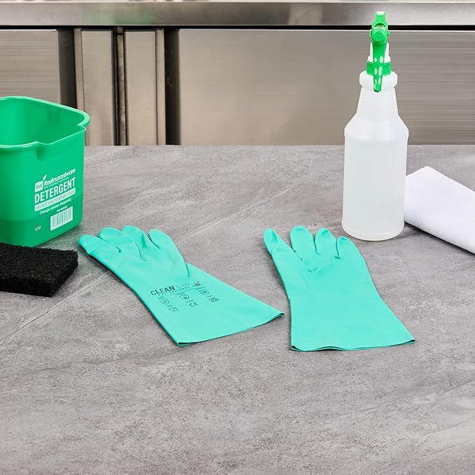 Clean Tek Professional 15 Mil Medium Cleaning Gloves, 1 Pair Of Long Cuff Gloves - Flock Lining, No-Powder, Green Nitrile Chemical Tolerant Gloves, No-Latex, Heavy-Duty Tasks