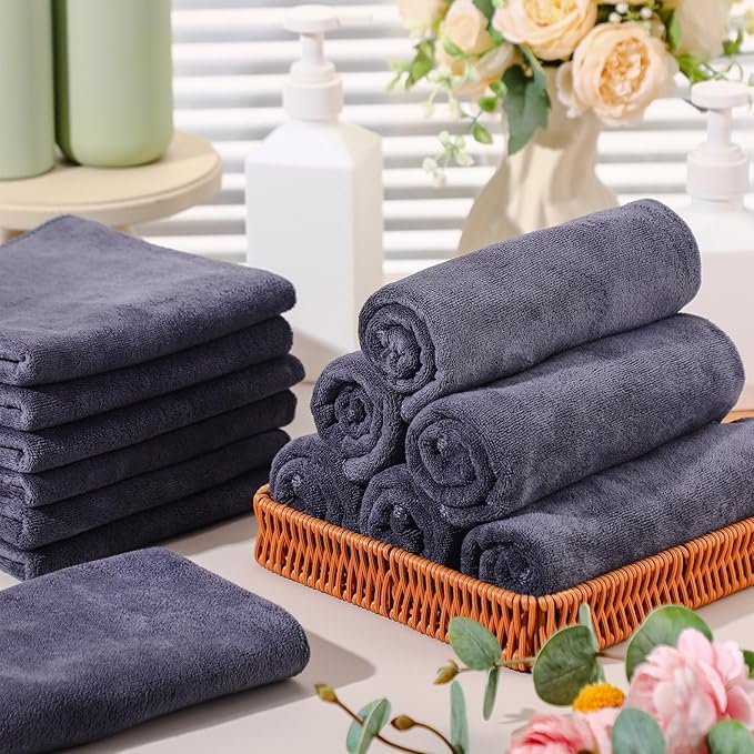 50 Pack Bleach Proof Towels Microfiber Absorbent Resistant Hair Hand Towels Bulk Quick Dry for Barber Gym Bath Spa Shaving (Grey,Classic)