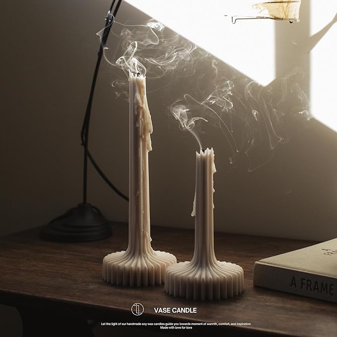 LAWA Set of 2 Vase Candle - Beautiful Handmade Pillar Unscented Soy Wax Elegant Aesthetic Candle Housewarming Gift Home Room Shelf Decor Idea White