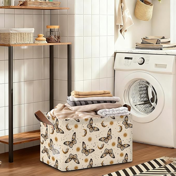 32L Large Storage Bins with Handles, Basket Organizer for Shelves, Closet, Books, Laundry & Home Decor (Boho Buttefly)
