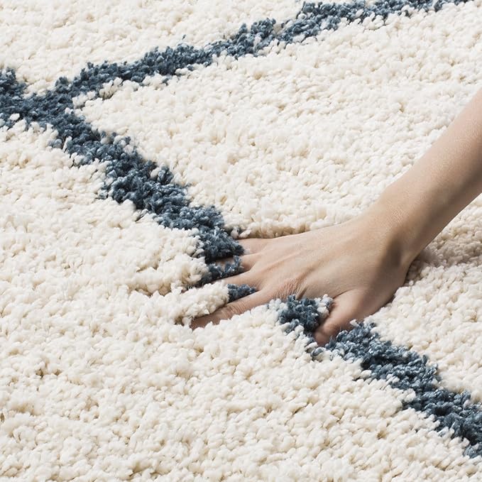 SAFAVIEH Hudson Shag Collection Runner Rug - 2'3" x 12', Ivory & Slate Blue, Trellis Design, Non-Shedding & Easy Care, 2-inch Thick Ideal for High Traffic Areas in Living Room, Bedroom (SGH281T)