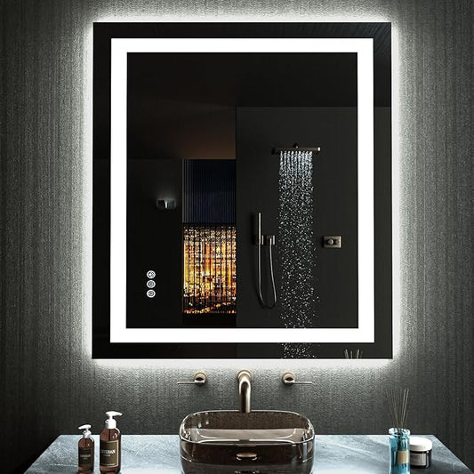 LOAAO 24"x36" LED Bathroom Mirror with Lights, Anti-Fog, Dimmable, RGB Backlit + Front Lighted, Bathroom Vanity Mirror for Wall, Memory Function