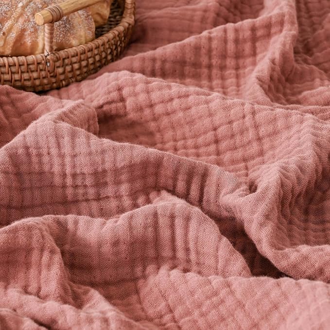 Muslin Blanket 100% Cotton Blanket Throw 66”x90”, Lightweight Breathable Summer Blanket Throw. Supersoft 4-Layer Gauze Throw Blanket for Sofa, Couch, Bed, All-Season Use, Copper Brown